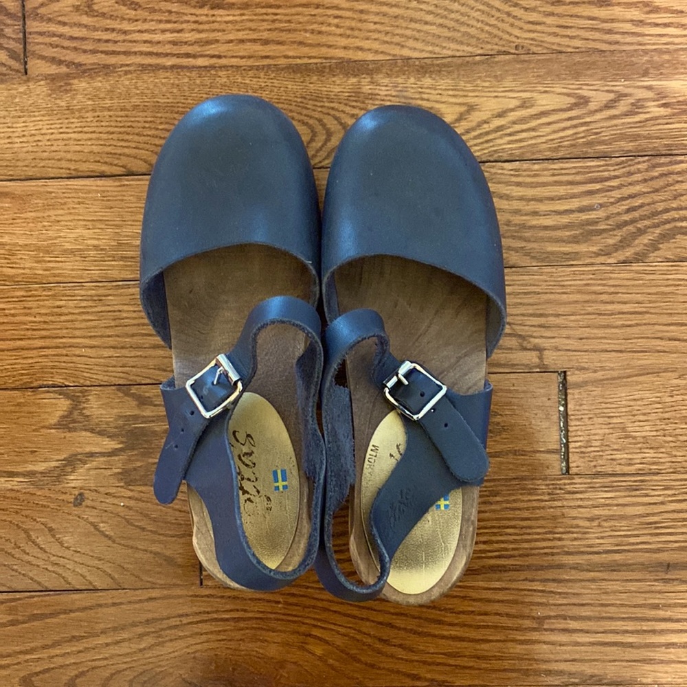 Lotta from Stockholm leather and wood clogs